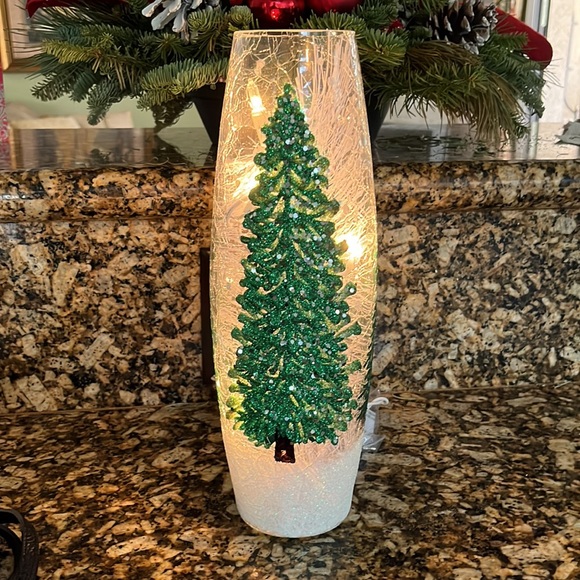 Kirklands Holiday Nib Kirkland Prelit Bronze Tree Glass Hurricane